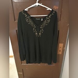 EUC Apostrophe Black Long Sleeve Embellished Top 2X